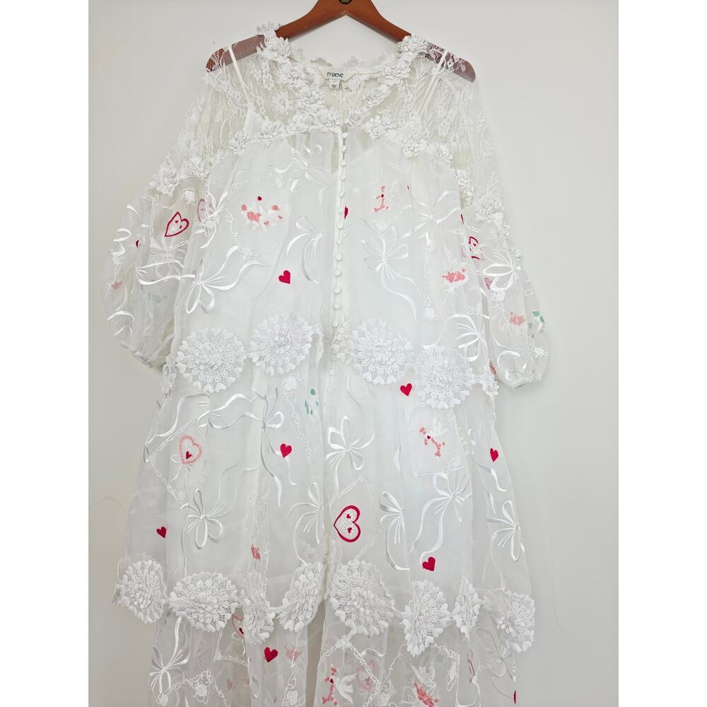 Maeve Sheer 3D Floral V-Neck Maxi Dress Ivory Pink & Red Hearts Sz Small NWT - Picture 4 of 15